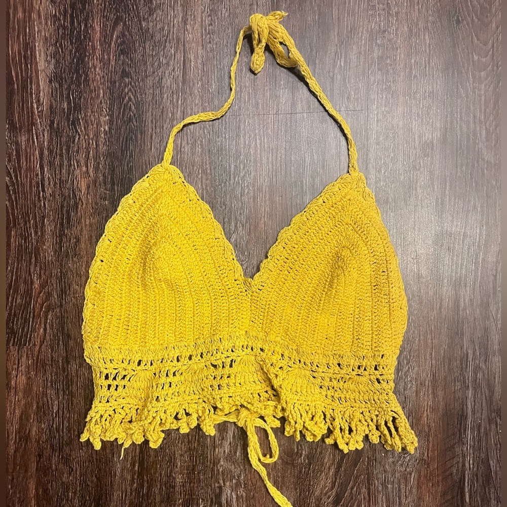 Handmade Yellow Crochet Halter Top